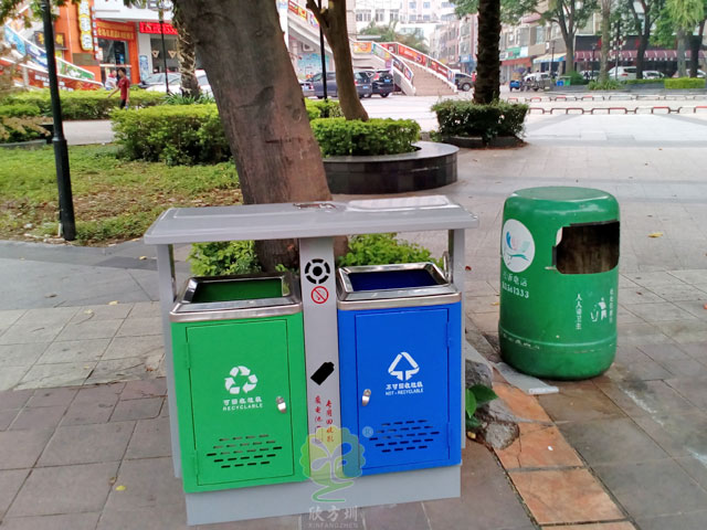 街道戶(hù)外鐵垃圾桶-街道戶(hù)外鐵皮烤漆垃圾桶定制廠(chǎng)家